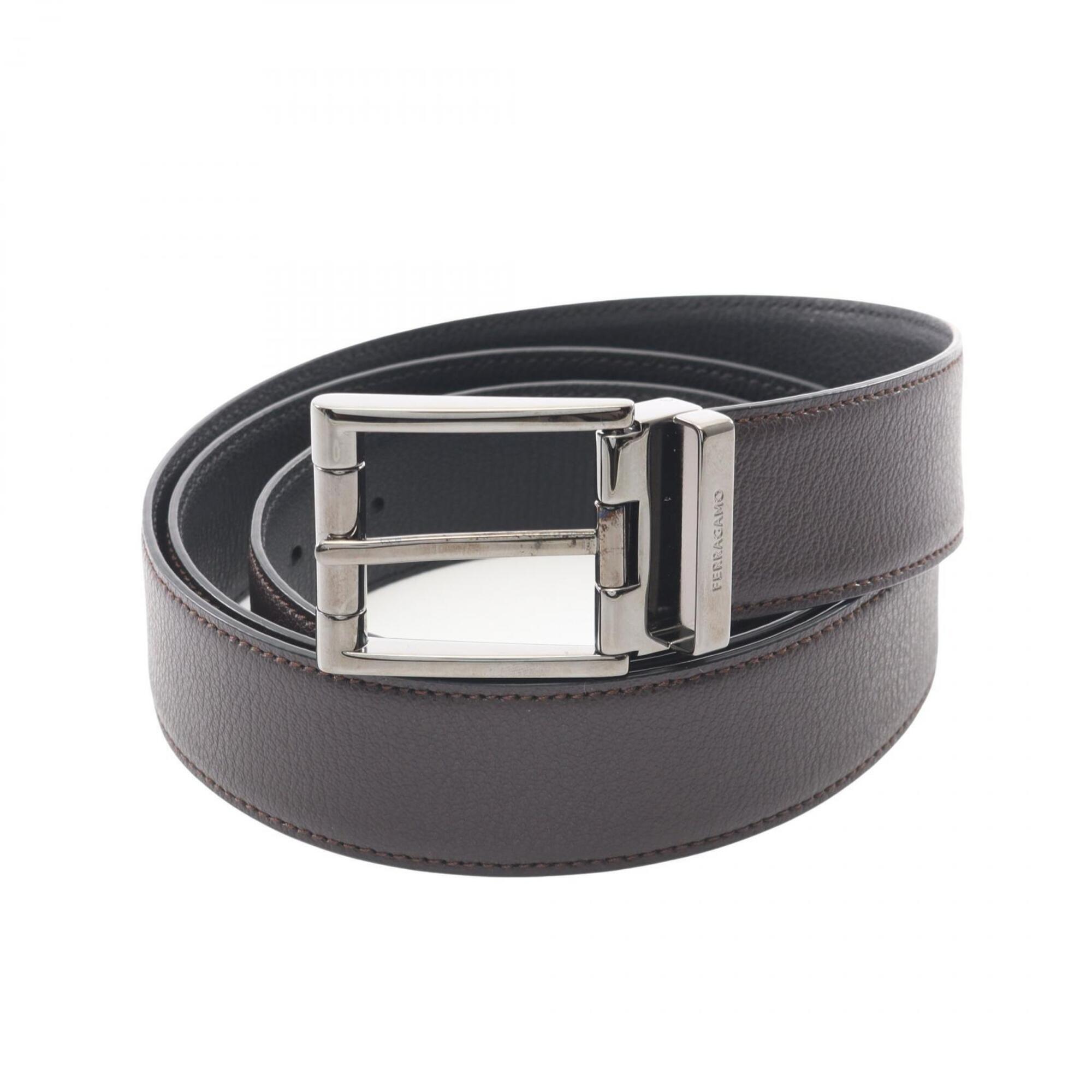 Salvatore Ferragamo Reversible Leather Belt With Silver Hardware, Men's, Brow...